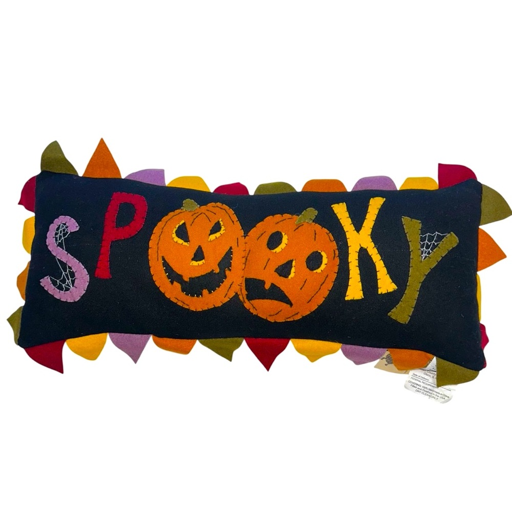 Bethany Lowe Halloween Pillow SPOOKY Pillow Fabric Felt Appliqué Pumpkin NEW